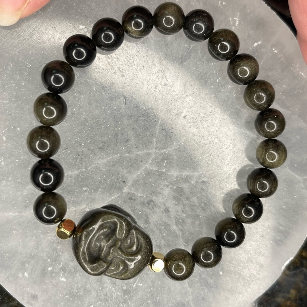 Handmade (by me) Gold Sheen Obsidian Bracelet with Buddha focal bead